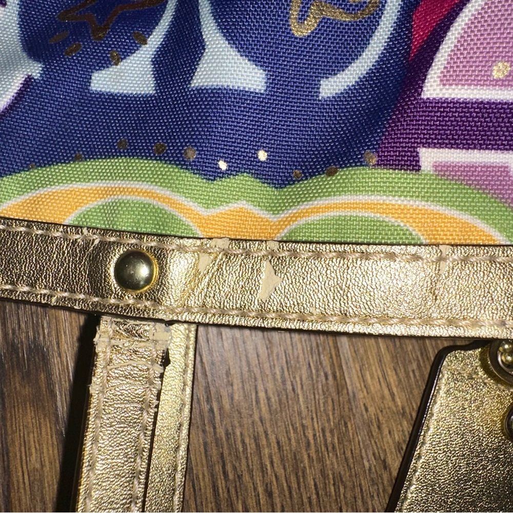 Coach Poppy Medium Gold Tote Bag with Vibrant Design - Picture 11 of 15